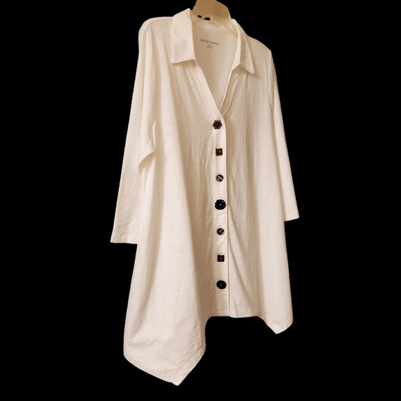 Danielle Assymetrical Hem Coastal Cotton Lagenlook Tunic Whisper White Artsy - Picture 5 of 11